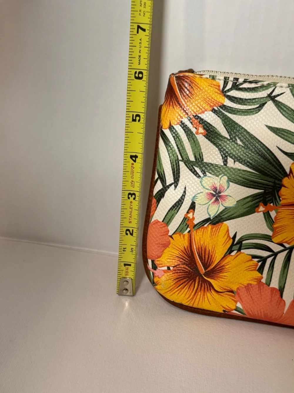 LeatherTropical Floral Wristlet Clutch Palm Hibiscus Print Zip Pouch Summer Bag